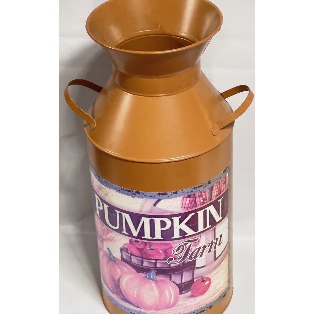 Fall Thanksgiving Decor Pumpkin Farm Decorative Metal Tin Container Handles 18"